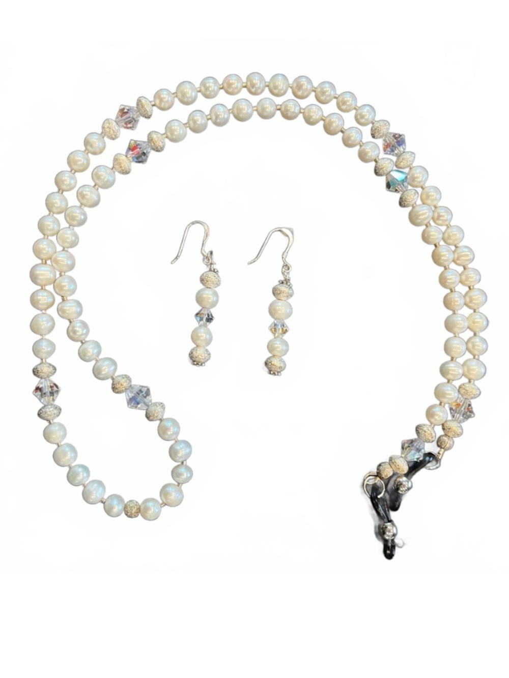 Artisan Pierced Earrings and Eyeglass Holder Cultured Freshwater Pearl 925
